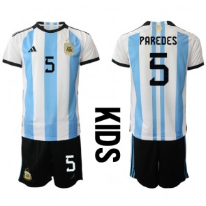 Argentina Leandro Paredes #5 Hemmaställ Barn VM 2022 Kortärmad (+ Korta byxor)